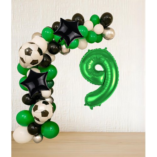 Kwuz Soccer Balloons 9th Birthday Decorations for Boy, Soccer Birthday Party Balloons World Cup Soccer Sports Theme Party Decorations Supplies Favors Anniversary Decor 32in Foil Mylar Green 9 Balloon