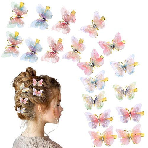 18Pcs Moving Butterfly Hair Clips Glitter Butterfly Clips for Hair 3D Mini Butterfly Hair Clips B...