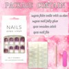 White Press on Nails Medium Square 24Pcs Artificial Glossy Fake Nails with Gradient Purple Glitter Designs Full Cover Coffin False Nails Glue Stick on Nails Fingernails with Charm for Women Girls