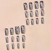 MISUD Press on Nails Medium Square Fake Nails Silver Chrome Glue on Nails Glossy Acrylic Nails Squoval Artificial Nails Bling Metallic Mirror Stick on False Nails with Design 24 pcs