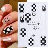 Nail Art Stickers Decals, Self Adhesive Nail Stickers Nail Art Supplies Black White Nail Designs 3D Checkerboard Flame Star Moon Smile Line Nail Stickers for Acrylic Nails Women Manicure Decorations