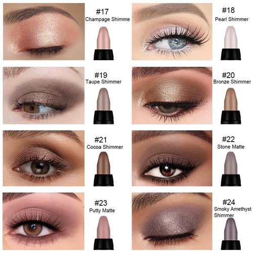 8Pcs Cream Eye Shadow Brightener Sticks Set for Eyes, Champagne Pearl Taupe Bronze Cocoa Stone Putty Smoky Amethyst Shimmer Matte Waxy Pencil Eye shadow Applicator Stick Palette Makeup Waterproof 03#