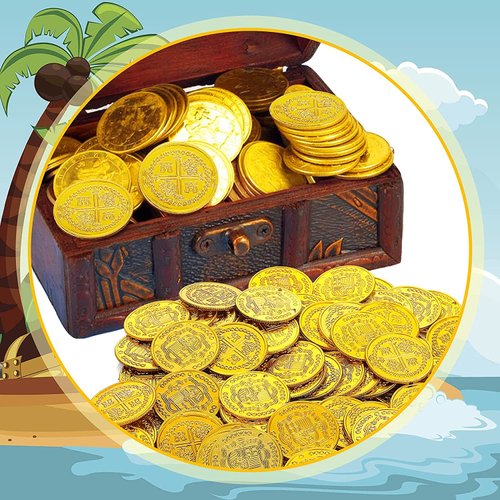 100 PCS Pirate Coins Plastic Pirate Treasure Hunt Coins Toys Party Favors Fake Gold Coins Toys Party Supplies Pirate Adventure Themed Party Favors (100PCS)
