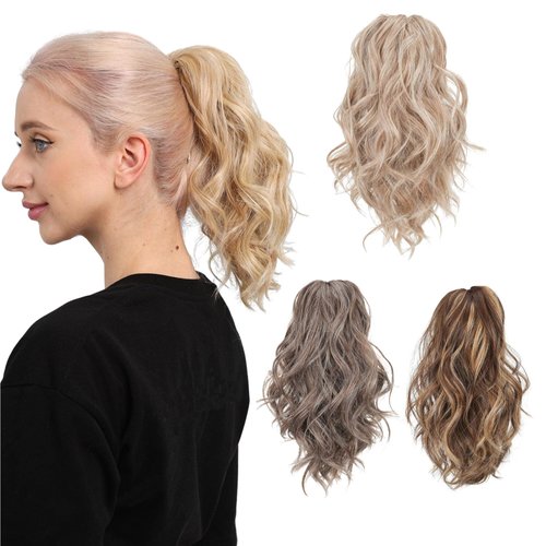 JUVABUN Claw Clip Beach Waves Ponytail Extension 12" -Light Blonde | Hair Extension Clips | Ponytail Extension Human Hair | Hair Extensions Washable Realistic And Synthetic Hairpiece | Light Blonde
