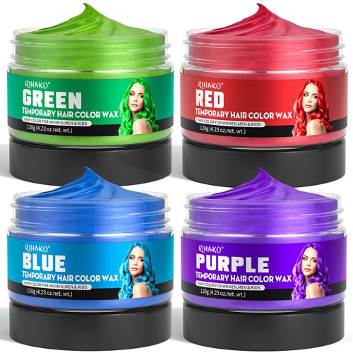 RIHAKO 4 Colors Temporary Hair Dye,Temporary Hair Color Wax Disposable Hair Dye Cream Instant Hai...