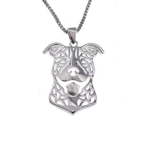 Pit Bull Dog Sterling Silver Necklace by Ginger Lyne Ears Down Puppy Dog Pet Pendant Box Chain Doggie Animal Paw Print Heart Jewelry for Pit Mom