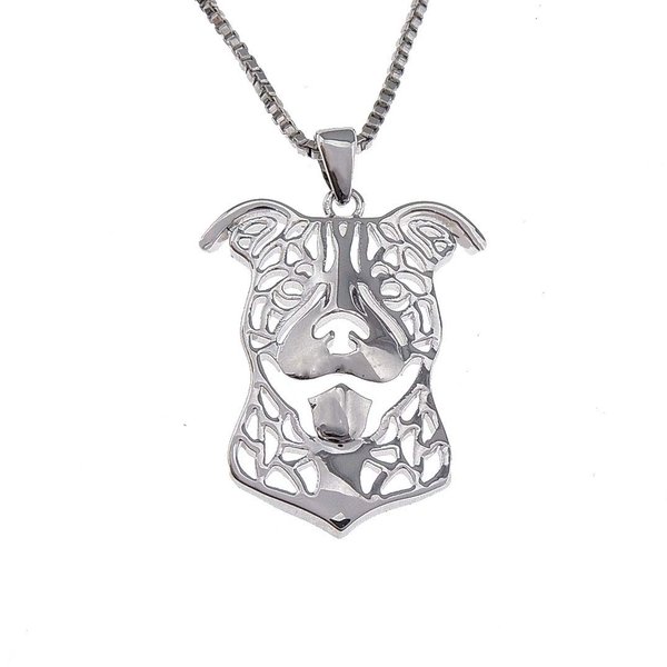 Pit Bull Dog Sterling Silver Necklace by Ginger Lyne Ears Down Puppy Dog Pet Pendant Box Chain Doggie Animal Paw Print Heart Jewelry for Pit Mom