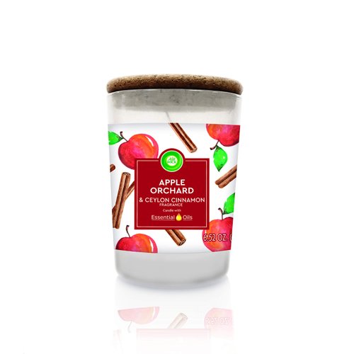 Air Wick Scented Candles with Essential Oils, Aromatherapy Candles Jar, Apple Orchard & Ceylon Cinnamon, Cork Lid, Long Lasting Fragrance, up to 70 hours burn time per 2 pack 2x6.52oz, for living room
