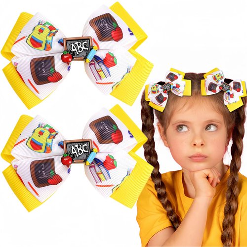 HAIMITI Back to School Hair Bows Blackboard Hair Clips Letter Yellow Hair Bow Clip Cute Book Bag ...