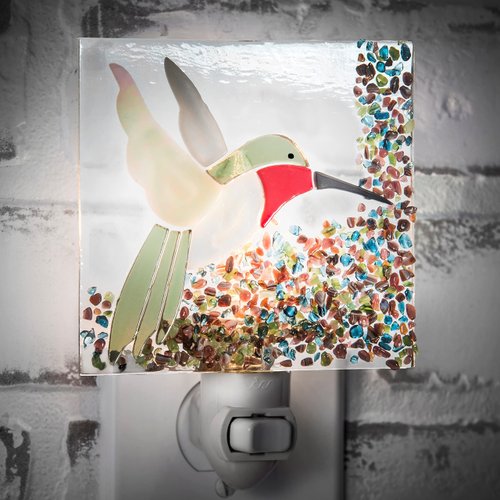 J Devlin Glass Art Stained Glass Night Light, Hummingbird, Outdoor, Plug in nightlight for Bedroom/Bathroom/den/Hallway Home Decor NTL 225-2
