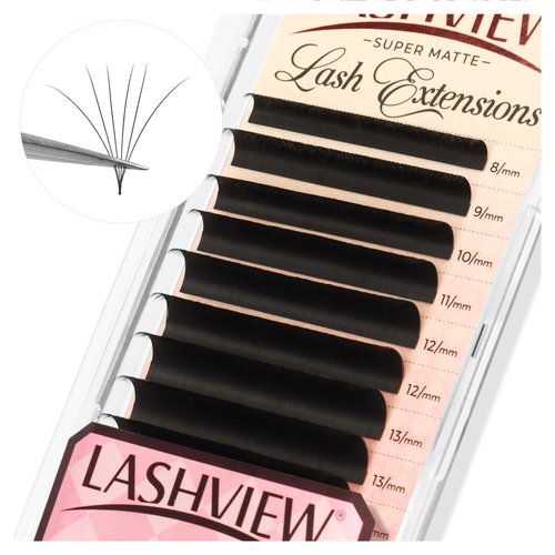 LASHVIEW Volume Lash Extensions 0.03-0.20 J/B/L/C/CC/D Curl 8-16mm Mixed & Single Length Tray, Soft Matte Dark Professional Eyelashes Extension(0.05 B 8-16mm)