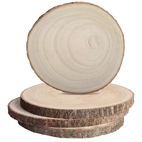 JILTWO 4Pcs 8-8.5 Inch Unfinished Wood Slices, Wood Rounds Cookies for Crafts, Rustic Wood Circles & Slabs, Wooden Discs for Tables Decor- Perfect for Centerpieces, Art Projects and Rustic Weddings