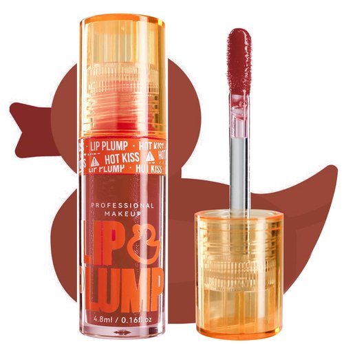 Lipgloss Lip Oil Duck Lip Plumper Gloss High Pigment Plumping Lip Gloss With Spicy Ginger Moisturizing Shiny Glitter Vegan Tinted Lip Makeup Suitable For Women Girls Dry Lip Care Deep Brown Caramel 06