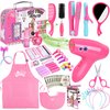 Gifts2U Hair Salon Toys for Girls, Girl Beauty Salon Playset Pretend Hair Styling Set with Blow Dryer, Barber Costume Apron, Scissors Styling Manu, Fake Money and Functional Stylist Accessories.