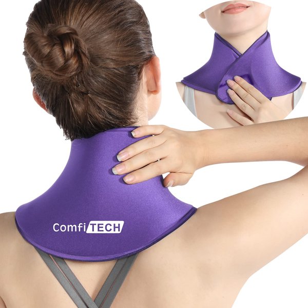 ComfiTECH Gel Ice Pack Wrap for Neck and Cervical, Reusable Cold Compress for Sports Injuries, Swelling (Purple)