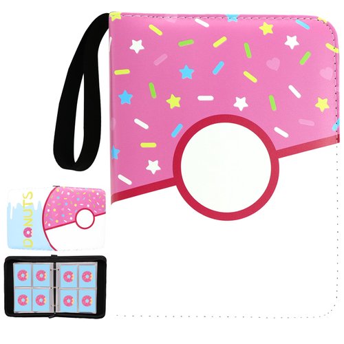 Card Binder Donuts Card Holder Album Cards Trading Cards Holder Zipper Binder for Cards Collection (Pink Donut, 400 Pocket)