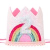 SuPoo Sequin 2nd Birthday Hat Headband 2nd Birthday Decorations for Girl Rainbow Birthday Crown for Girls Princess Tiara Elastic Hairbands 2 Year Old Happy Birthday Party Cap Decorations Accessories