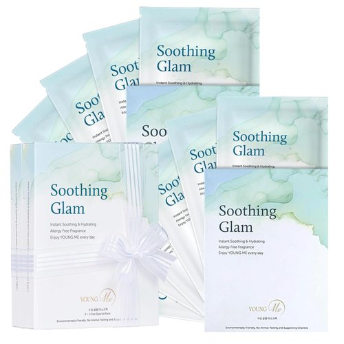YoungMe Soothing Glam Facial Sheet Mask - 12 Sheets Face Masks | Korean Skincare - Deep Mask for Sensitive Skin or All Skin Types