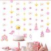 Sinload 8 Pieces Floral Princess Party Decorations Princess Theme Garland Banners Pink Gold Princess Castle Crown Carriage Paper Cutouts for Princess Birthday Baby Shower Favors Classroom Supplies