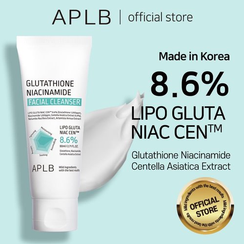 APLB Glutathione Niacinamide Facial Cleanser | LIPO GLUTA NIAC CEN™ 8.6% 2.71 FL.OZ/Korean Skincare, Cares for Tighten Pores & Sebum, Long lasting nourishment and deep moisture for soft skin