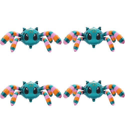 Cute Cartoon Hanging Spider Balloon Animal Airwalker Walking Balloon Happy Halloween Party Decoration, 4 Pack 4D Self Stand Spider Foil Balloons Arachnid Balloons Birthday Supplies