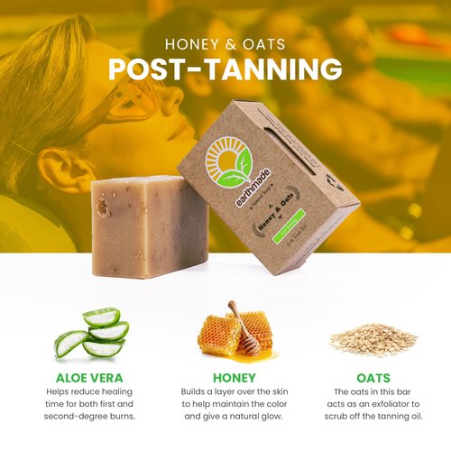 Earthmade Honey and Oats Handmade Bar Soap|Natural Body Cleanser Bar|Contains Aloe Vera & Canola Oil| For Body and Face for Women and Men| Removes Tanning|No Chemicals| No Preservatives| No Plastic| SLS Free & Cruelty Free (1 Bar Soap, 6 Oz)