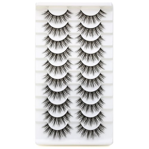 SYlashes False Eyelashes 15mm Faux Mink Lashes Fluffy Thick Crossed Soft Wispy Luxury Volume Fake Lashes 10 Pairs Pack