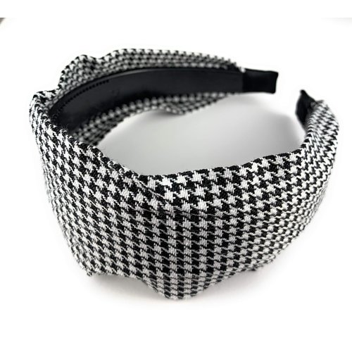 Black White houndstooth fabric headband super extra wide hair band accessory 2.25 inch wide at top