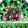 Vlipoeasn 90PCS 10th Birthday Video Game Party Decorations for Boys Set Green 10th Birthday Supplies -10th Video Game Backdrop, Balloons, Tablecloth, Gamer and 10 Foil Balloons for 10th Birthday Party