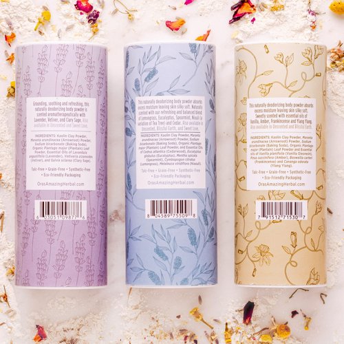 Body Powder for Women and Men, Natural Gift for Women, Talc Free Scented Dusting Powders, Ora's Amazing Herbal, Variety Set 3 Pak, 2.5 oz Each