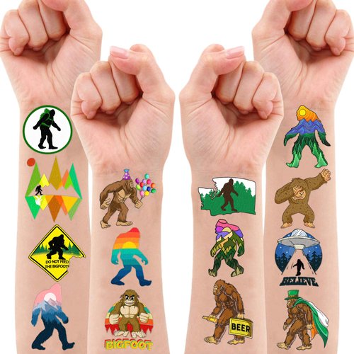 Bigfoot Jungle Temporary Tattoos Sasquatch Theme Birthday Party Decorations Favors Supplies Cute 90 PCS Monster Outdoor Tattoo Stickers Gifts for Boys Girls Kids Class School Prizes Carnival Christmas