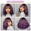 MUPUL Ombre Purple Wig Short Body Wavy Bob Wigs for Women With Bangs Shoulder Length Synthetic Cosplay Party Wig for Girls Daily Use Colorful Wigs