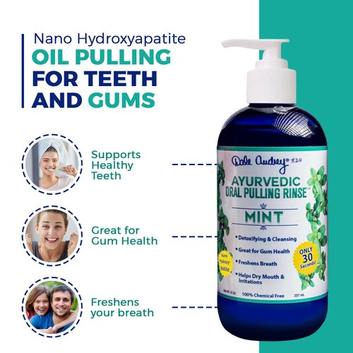 Dale Audrey Ayurvedic Nano Hydroxyapatite Oil Pulling for Teeth and Gum | Refreshing Cinnamon and Mint Flavored Organic Mouthwash Oral Rinse | Teeth Whitening Mouthwash for Fresh Breath (Mint, 8 oz)