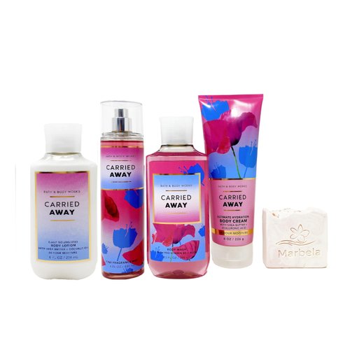 Bath & Body Works Carried Away - Trio Gift Set - Fine Fragrance Mist, Body Cream, Body Lotion and Body Wash With a Himalayan Salts Springs Soap., pink