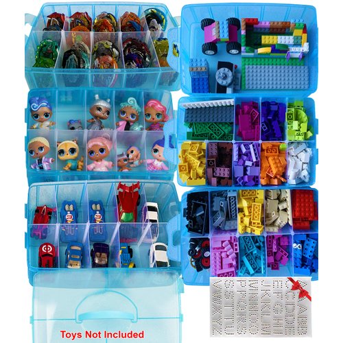 HOME4 No BPA 60 Adjustable Compartments 6 Layers Stackable Storage Container Organizer Carrying Display Case, Compatible with Small Toys LOL, Shopkins, OMG (Dolls Not Included) (Blue)