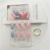 Coffin Press on Nails Short Fake Nails with Marble Designs Acrylic Nails Press ons Glossy Glue on Nails Light Blue Full Cover Artificial Stick on Nails for Women 24Pcs
