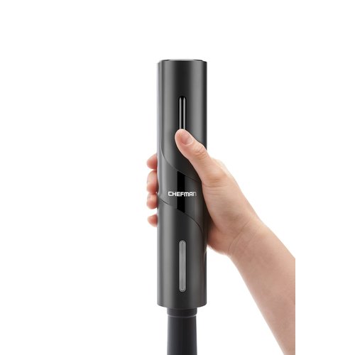 Chefman Electric Wine Opener Makes Opening Bottles Fast, Foolproof, And Fun! Black, Battery-Operated 4-Piece Corkscrew Set Comes With A Foil Cutter, Pourer, And Vacuum Stopper