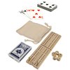 WE Games Cribbage Board Game Set, Travel Crib Board with Storage Slot and Drawstring Bag for Card Storage, Foldable 2 Track Cribbage Board with Cards, Metal Pegs and Dice, Mini Board Games