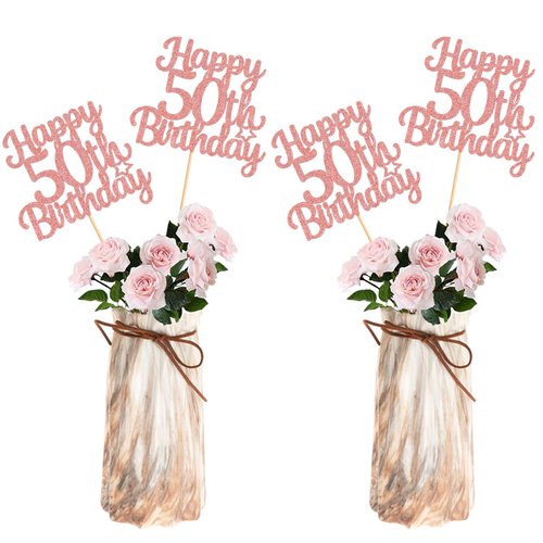 12PCS Happy 50th Birthday Party Centerpiece Gold 50th Birthday Party Decorations for Girls Boys 50th Birthday 50 Floral Decorations for 50th Birthday Party Supplies rose gold (rose gold 50th)