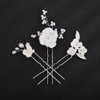 Teyglen 3pcs Wedding Hair Pins Bridal Flower Hair Pins Floral Flower Leaf Hair Pieces for Bride Pearl Hair Clips Dainty Headpiece Hair Accessories for Women Flower Girls (Silver)