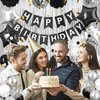 Black White Silver Birthday Decorations,Men Boys Party Decorations with Black White Silver Confetti Birthday Balloons Happy Birthday Banner Silver Fringe Curtain Tissue Paper Pompoms Star Garland
