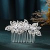 Yean Crystal Bridal Hair Comb Rose Gold Pearl Hair Piece Rhinestone Leaf Wedding Hair Accessories for Bride and Women (Silver)