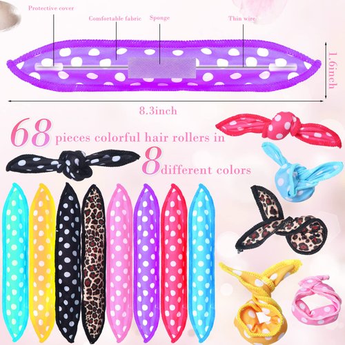 Giegxin 64 Pcs Heatless Soft Hair Rollers Sponge Sleep Hair Rollers Soft Overnight Hair Curlers Foam Pillow Curlers DIY Night Hair Rollers for Flexible Hair Curling Supplies, Polka Dot, Leopard