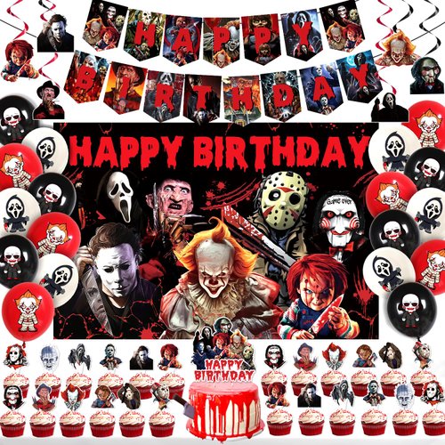 Horror Birthday Decorations, 51 Pcs Halloween Birthday Party Decorations , Horror Movie Halloween Decorations, Halloween Birthday Decorations, Horror Movie Halloween Decorations
