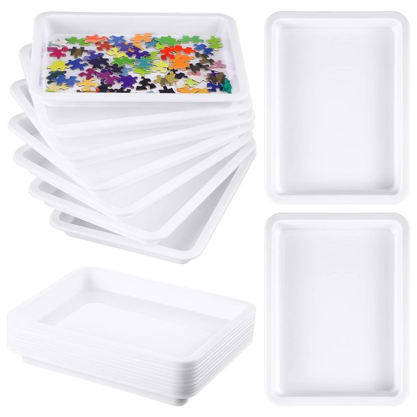 10 Pack Puzzle Sorting Trays for Puzzles Up to 1500 Pieces White Stackable Puzzle Sorting Trays Multipurpose Organizer Tray for Toys Beads Painting DIY Projects Fun Home Activities