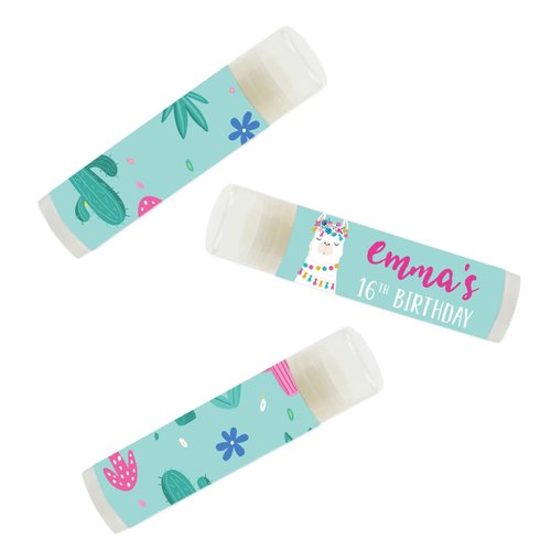 Andaz Press Personalized Llama and Cactus Party, Lip Balm Party Favors, Emma's 16th Birthday, 12-Pack, Llama Alpaca Bohemian Themed Decor, Custom