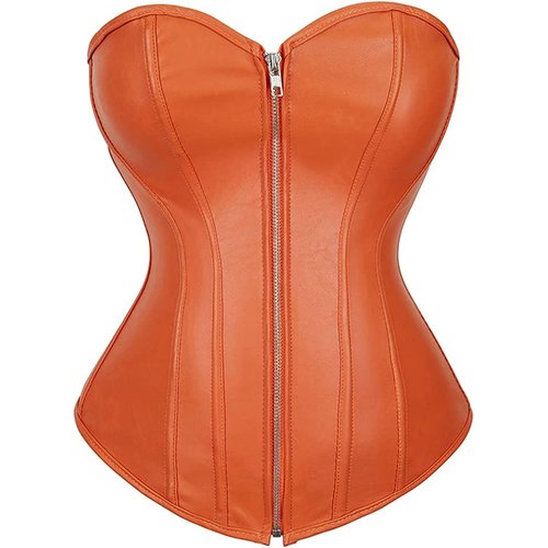 Corsets for Women Faux Leather Corset Top Steampunk Corsets Zipper Bustier Pirate Costume Orange Small