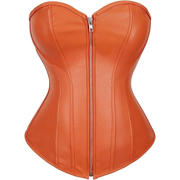 Corsets for Women Faux Leather Corset Top Steampunk Corsets Zipper Bustier Pirate Costume Orange Small