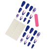 Rilafuvu Medium Press on Nails French Tip Fake Nails with Flower Designs Acrylic Nails Coffin Blue Glue on Nails Rhinestones Stick on Nails Glitter Press on Nail for Women and Girls 24Pcs