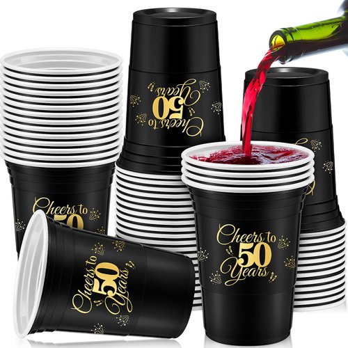 Mifoci 100 Pack Cheers to 40 50 60 70 Years Birthday Cups 16 oz Disposable Birthday Party Cups Decorations for Birthday Party Favors Men Women Wedding Anniversary Supplies(50th)